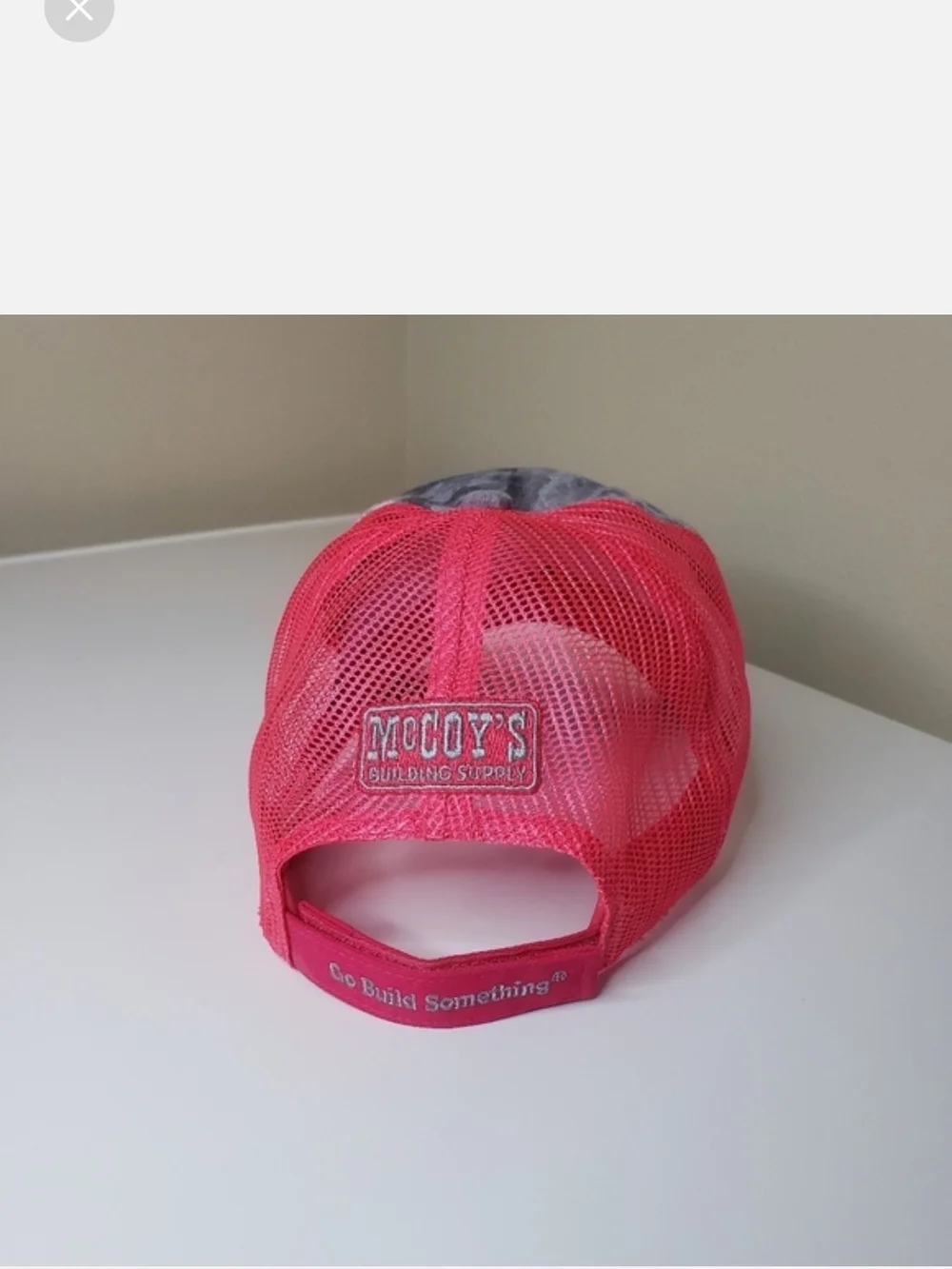 McCoy's Building Supply Pink & Gray Acid Wash Distressed Trucker Hat Neon Mesh